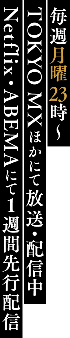 毎週月曜23時〜TOKYO MXほかにて放送・配信中 Netflix・ABEMAにて1週間先行配信